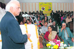 BK Kuthiala, Vice-Chancellor of Makhan Lal Chaturvedi University, Bhopal, addresses a national seminar in Karnal