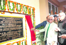 Chief Justice of Punjab and Haryana High Court Mukul Mudgal and Chief Minister Bhupinder Singh Hooda at the inauguration of the newly constructed judicial complex at Guhla in Kaithal district.