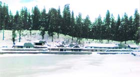 The historical Kamrunag Lake frozen after a recent spell of snow in Mandi district.