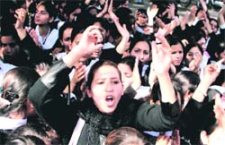 Students of Government College,Parade, hold a demonstration in Jammu on Monday.