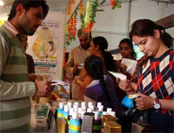 A girl enquires about an Ayurveda cosmetic product at the Arogya Mela, which concluded at the Government Rajindra College, in Bathinda on Monday