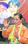 Tin Oo, 82-year-old deputy chairman of the detained pro-democracy leader Aung San Suu Kyi's National League for Democracy Party, talks to journalists at its headquarters in Yangon, Myanmar, on Monday