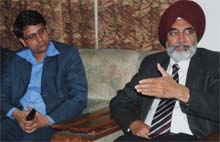 Principal secretary to CM DS Guru (right) interacts with media in Bathinda on Tuesday. Also seen in the picture is DC Rahul Tewari. 
