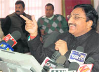 CM Ramesh Pokhriyal Nishank addresses a press conference in Dehradun