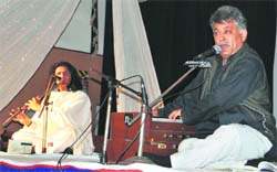 Randhir Kanwal performs at the ghazal night organised by Dhvani to commemorate the death anniversary of Mirza Ghalib in Ludhiana on Tuesday.