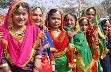 Students of RBDAV Senior Secondary Public School strike a pose during a prize distribution function in Bathinda