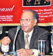 Amrit Nagpal, vice-president, LSS, addresses a press conference in Ludhiana on Wednesday.
