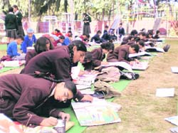 Children participate in the Talent Hunt 2010 at Sri Aurobindo School of Integral Education in Chandigarh on Thursday.