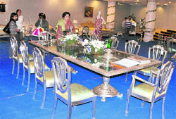 Silver furniture on display during an exhibition by Adarsh Gill in Ludhiana on Thursday.