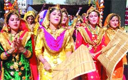 Students of the BBK DAV College for Women present giddha during their sports meet in Amritsar on Friday.
