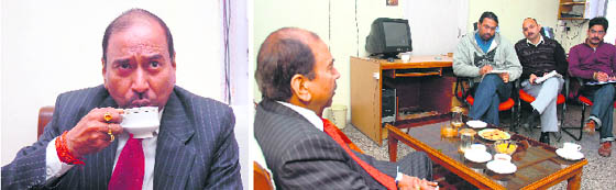 NK Tripathi, DG (Special), CRPF; and members of The Tribune team in conversation in Jammu.