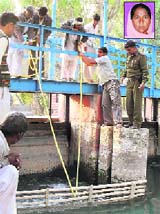 Cops and villagers search for a woman (inset) and her daughters, who jumped into a canal in Fatehabad on Saturday.