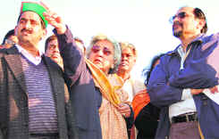 Team members of the Union HRD Ministry at one of the sites for Central University in Dharamsala on Sunday.