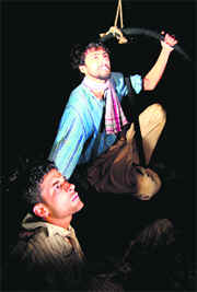 A scene from the play, Chote Bade, staged in Jammu on Sunday.