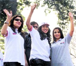 STAR POWER: Actors Vidya Balan, Rituparna Senupta and Locket Chatterjee at Airtel Kolkata Marathon on Sunday.
