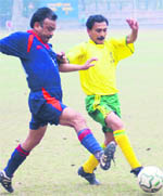 A match in progress at the Sector 17 Football Stadium in Chandigarh