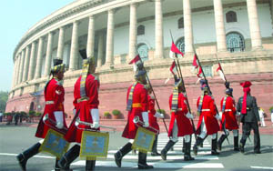 President bodyguards on the way to Parliament House before the speech of President Pratibha Patil.