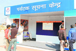 The Uttarakhand Tourism Development Boards tourist information centre for Kumbh pilgrims at the ISBT, Dehradun.