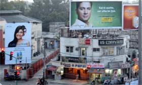 No end to this Menace: Hoardings put up on a busy chowk in Amritsar