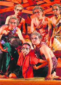 Students of the Department of Indian Theatre perform the play “Trojan Women” at the open-air theatre of Panjab University on Tuesday.