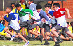 Children take part in the 100m race during the annual athletics meet of the YPS, Mohali, on Tuesday.