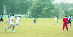 Players in action at the RIMC Premier League (Hockey) in Dehradun
