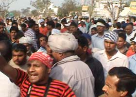 Members of the Ravidass community hold protest at Behram village