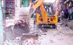 Encroachments in Talaab Bazaar in the old city area of Ludhiana being razed