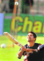 Sachin Tendulkar during a training session in Gwalior