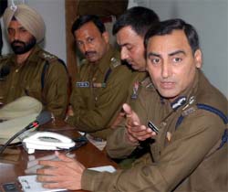 Rohit Chaudhary, IGP, Bathinda zone, along with the SSPs of six districts interacts with media in Bathinda on Wednesday