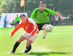A match in progress at the Sector 17 Football Stadium, Chandigarh, on Wednesday.