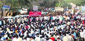 Industrial labourers hold a protest in Gurgaon