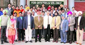PAU Vice-Chancellor Dr MS Kang and other university officials during the concluding function of a winter school in Ludhiana on Wednesday