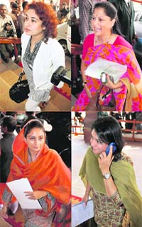 WOMEN POWER: (Clockwise from top): MPs Shatabdi Roy, Yashodhara, Priya Dutt and Harsimrat Kaur arrive in Parliament to attend the Railway Budget presentation in New Delhi
