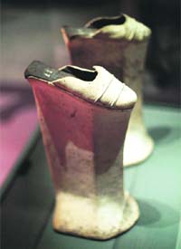 Venetian chopines from 1550-1600 AD are on display in the On a Pedestal: From Renaissance Chopines to Baroque Heels exhibition at the Bata Shoe Museum in Toronto