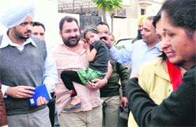 Jastej Singh with his daughter Mahek at their residence in Phase X, Mohali