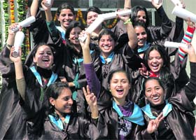 Students of Government Mohindra College, Patiala, in a jubilant mood after receiving their degrees