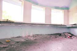 The broken windows of the canteen at the Tapkeshwar Mahadev Temple near Dehradun. 