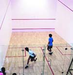 A match in progress at the All-India Inter-University Squash Championship in Haridwar on Thursday. 