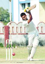 Batsmen in action at the Inter-College Cricket Tournament.