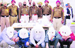 The five youths arrested with weapons at the Raikot police station.