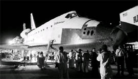The space shuttle Endeavour is shown on the runway after it returned to the Kennedy Space Center in Cape Canaveral, Florida, February 21, 2010. Endeavour's landing completed a 14-day mission to the International Space Station.