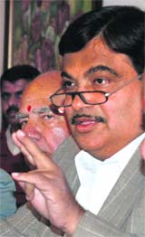 BJP chief Nitin Gadkari addresses a news conference in Jammu on Friday.