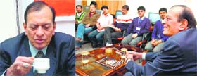 Magician Samrat Shankar in conversation with members of The Tribune team in Jammu.
