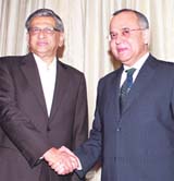 External Affairs Minister S.M. Krishna with Pakistan Foreign Secretary Salman Bashir in New Delhi on Friday. 