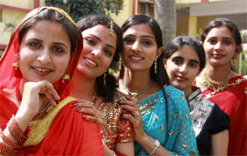 Students strike a pose during a farewell party at the GND Khalsa Girls College in Bathinda