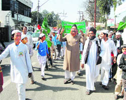 A procession being taken out on Eid-e-Milad-un-Nabi in Dehradun on Saturday. 