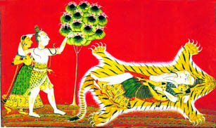 Shiva, ever-solicitous of his other half. Ascribed to Devidasa of Nurpur. Folio from a Rasamanjari series dated AD 1694/95. Binny collection. San Diego