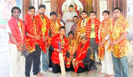The Ludhiana Gullies team visit the Dandi Swami temple in Ludhiana on Sunday.