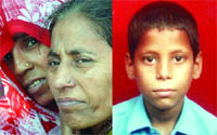 The grieving mother of Sunny (inset) who died after he fell in a pit dug by the civic bodies in New Delhi 